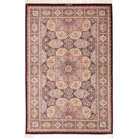 Tappeto Ghom seta Persia beige bianco 133x200