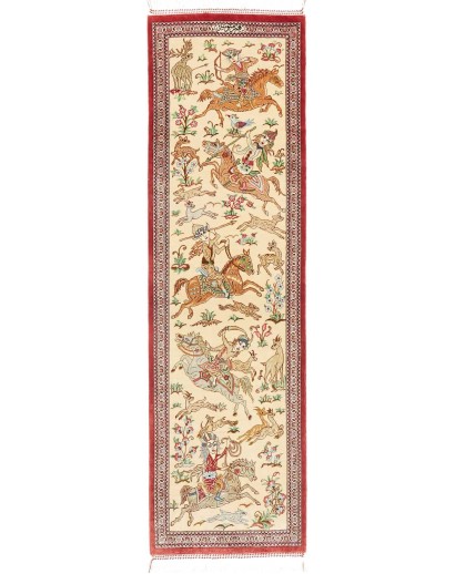 Tappeto Ghom seta Persia giallo verde 38x130