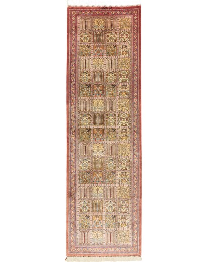 Tappeto Ghom seta Persia marrone verde 62x204