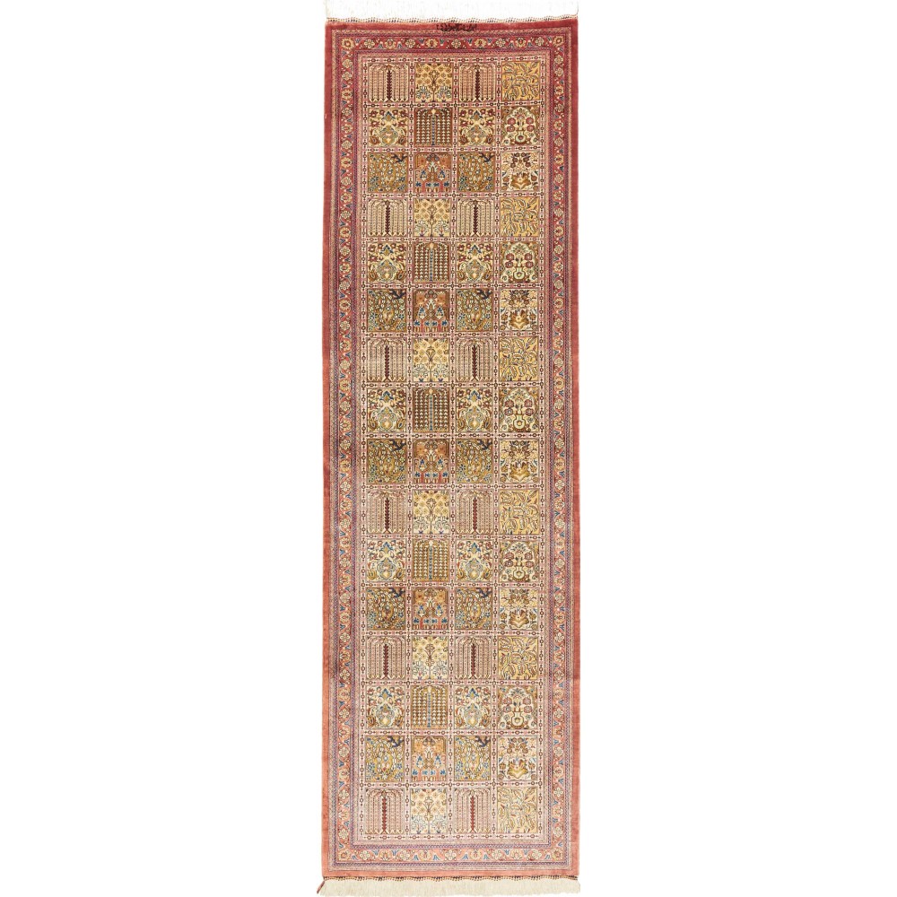 Tappeto Ghom seta Persia marrone verde 62x204
