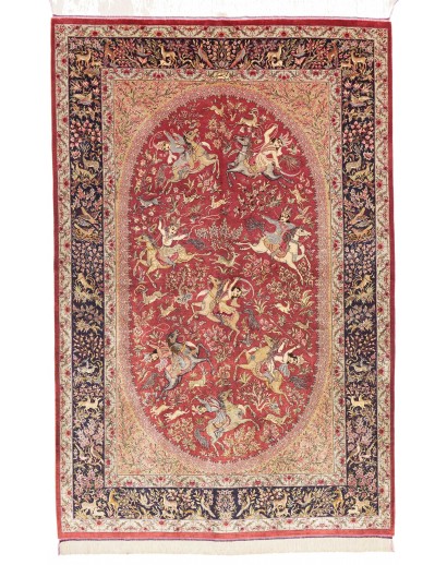 Tappeto Ghom seta Persia marrone 133x202