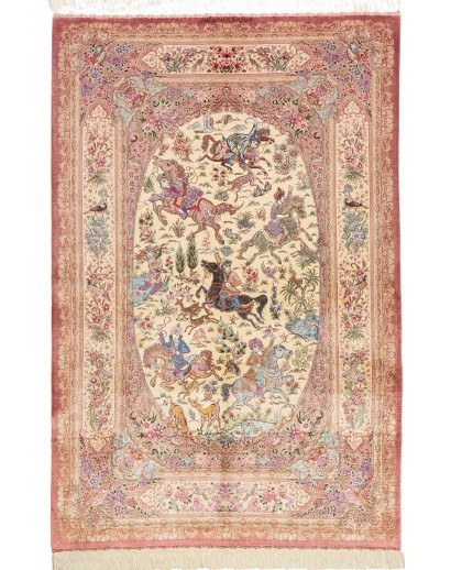 Tappeto Ghom seta Persia marrone giallo 130x198