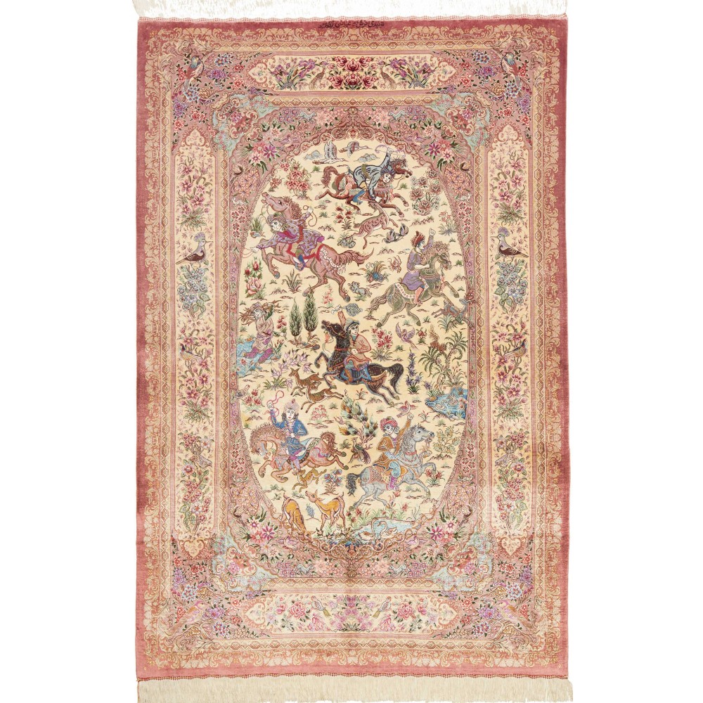 Tappeto Ghom seta Persia marrone giallo 130x198