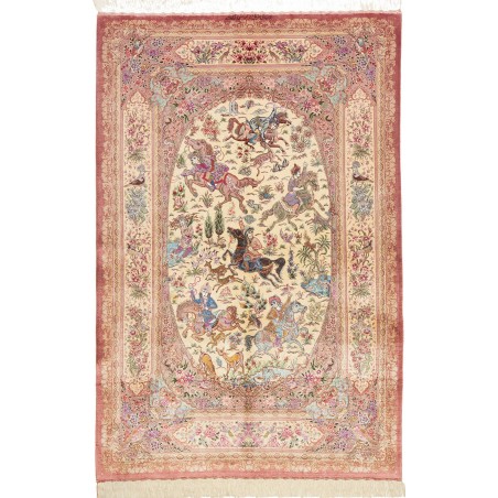 Tappeto Ghom seta Persia marrone giallo 130x198