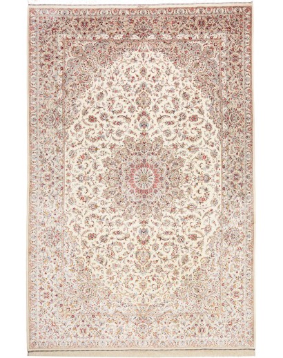 Tappeto Ghom seta Persia bianco marrone 198x301