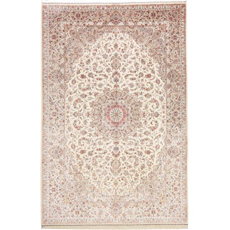 Tappeto Ghom seta Persia bianco marrone 198x301