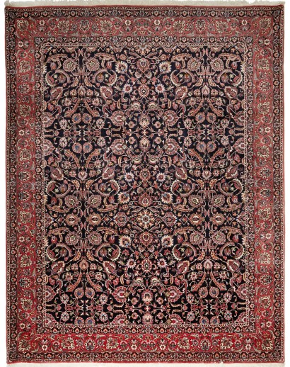 Tappeto Bidjar con seta Persia grigio rosso 305x399