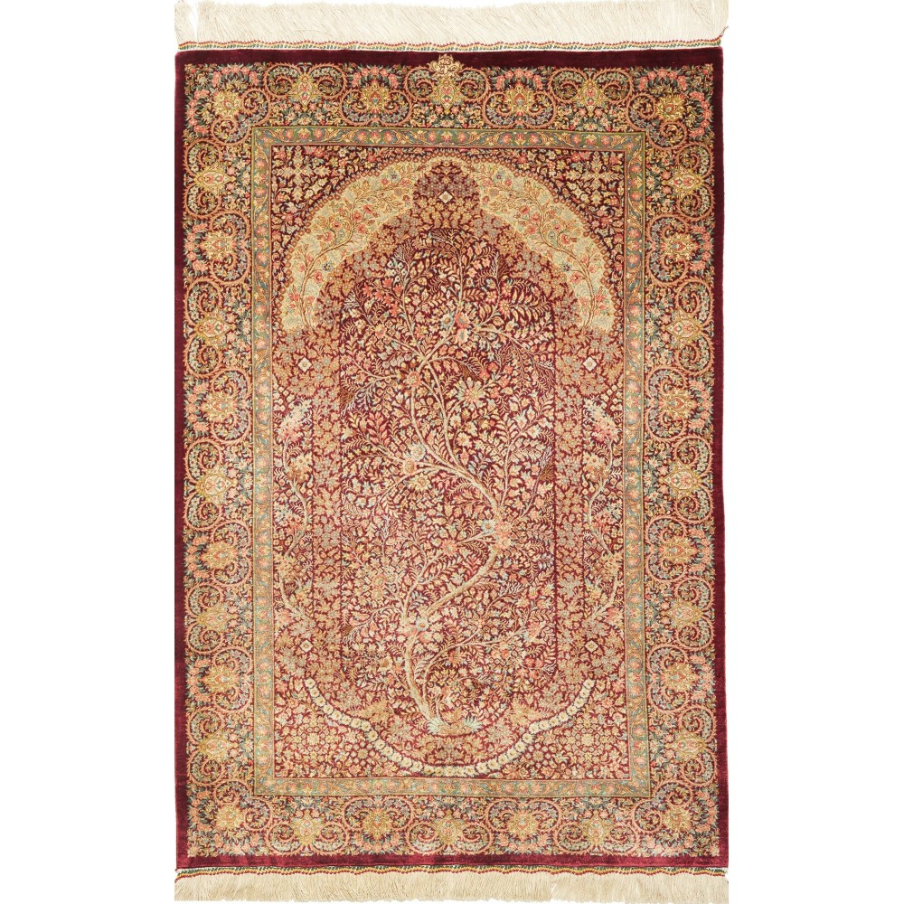 Tappeto Ghom seta Persia marrone 83x123