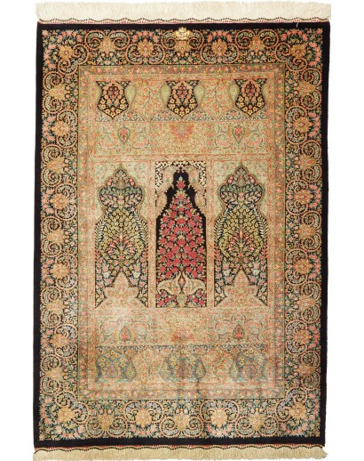 Tappeto Ghom seta Persia marrone 82x118