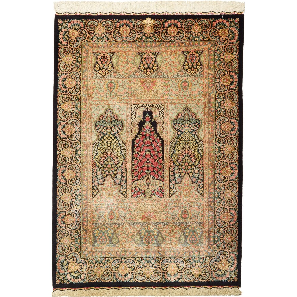 Tappeto Ghom seta Persia marrone 82x118 Tappeto Ghom seta Persia marrone 82x118