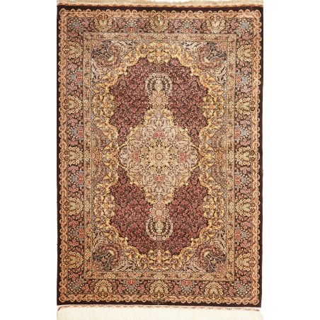 Tappeto Ghom seta Persia marrone giallo 103x148