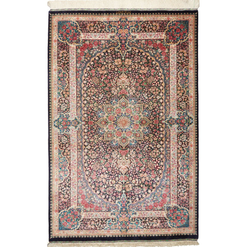 Tappeto Ghom seta Persia marrone grigio 101x154