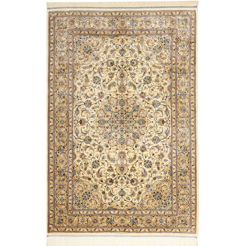Tappeto Ghom seta Persia marrone verde 100x148