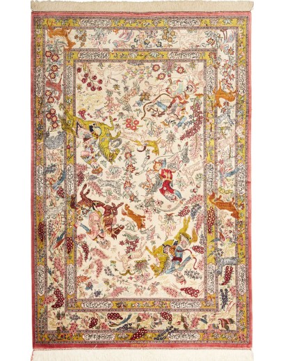 Tappeto Ghom seta Persia giallo arancione 98x150
