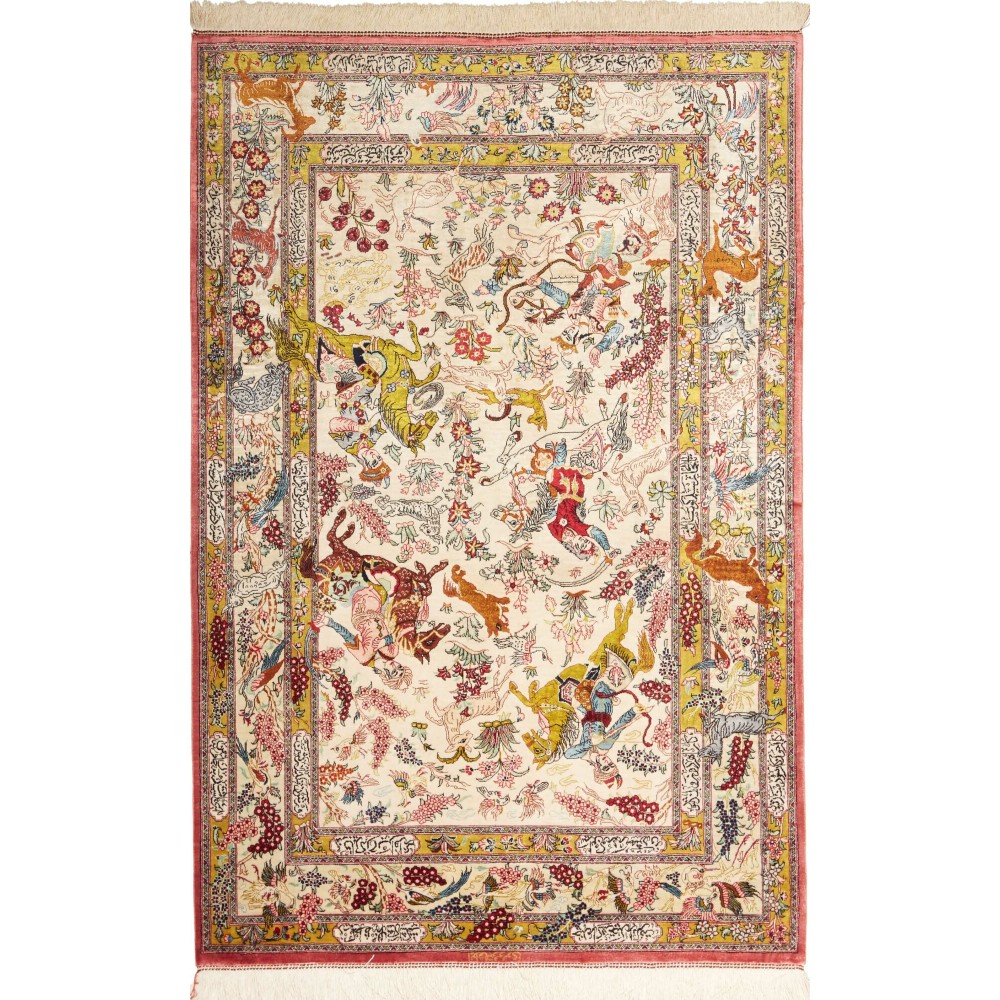 Tappeto Ghom seta Persia giallo arancione 98x150