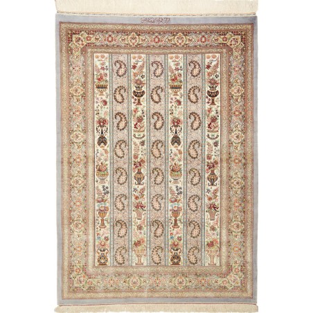 Tappeto Ghom seta Persia beige bianco 106x153