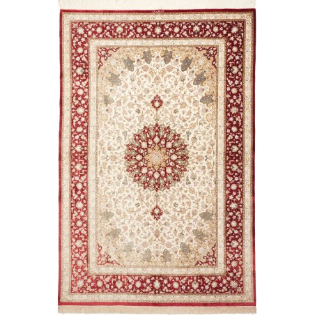 Tappeto Ghom seta Persia giallo marrone 154x233
