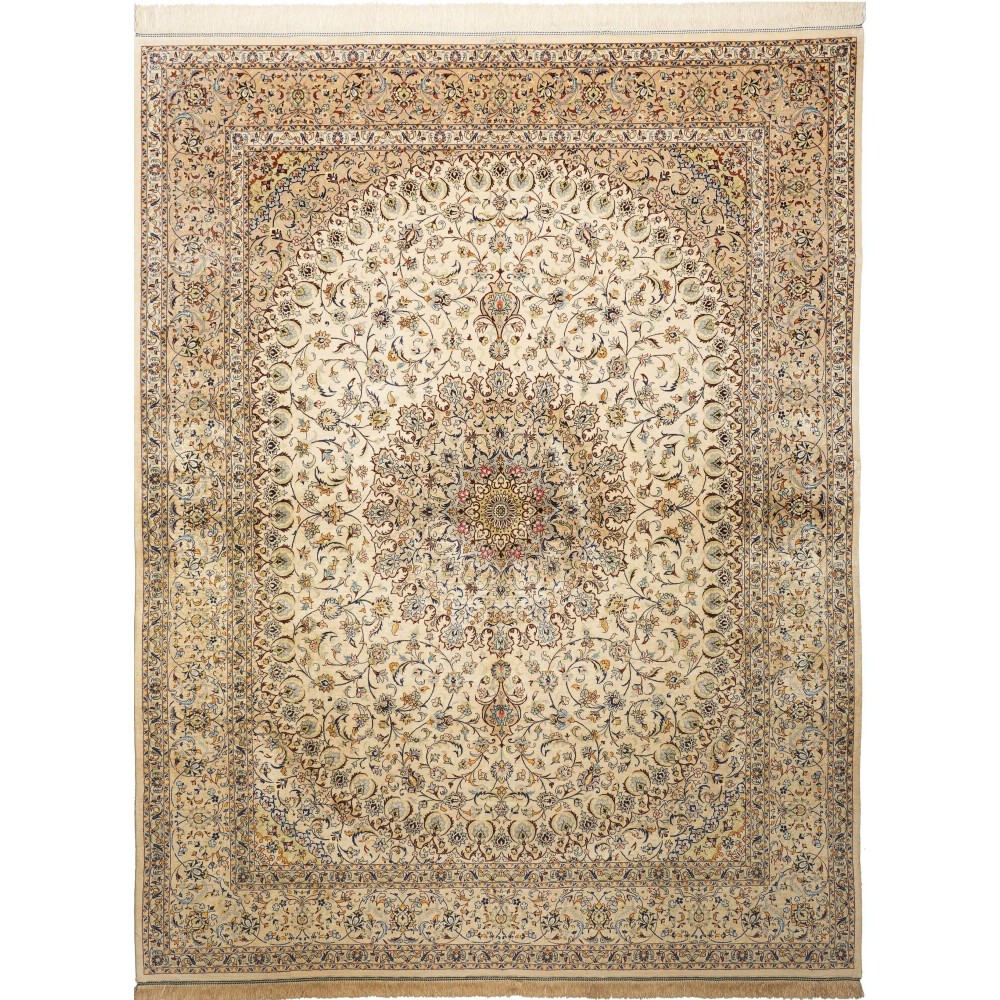 Tappeto Ghom seta Persia giallo bianco 194x250