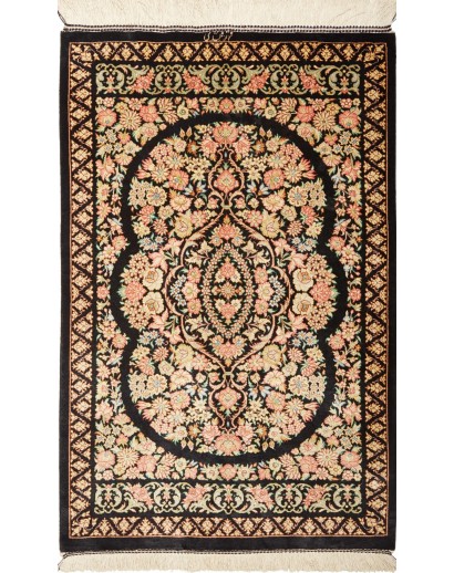 Tappeto Ghom seta Persia marrone blu 58x91