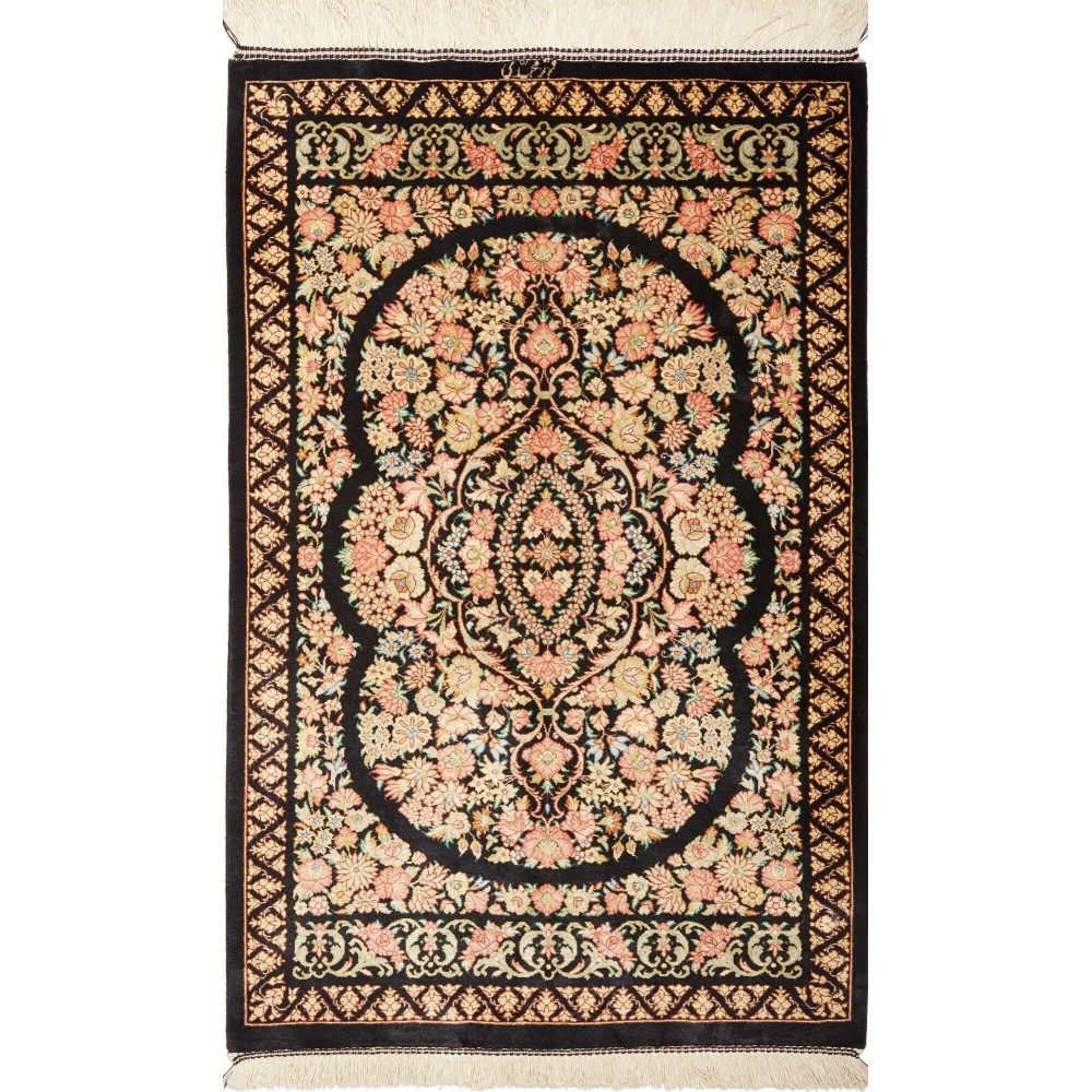 Tappeto Ghom seta Persia marrone blu 58x91 Tappeto Ghom seta Persia marrone blu 58x91