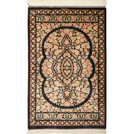 Tappeto Ghom seta Persia marrone blu 58x91