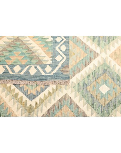 Tappeto Kilim Afghanistan bianco azzurro 200x291
