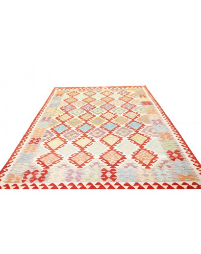 Tappeto Kilim Afghanistan bianco rosso 203x298