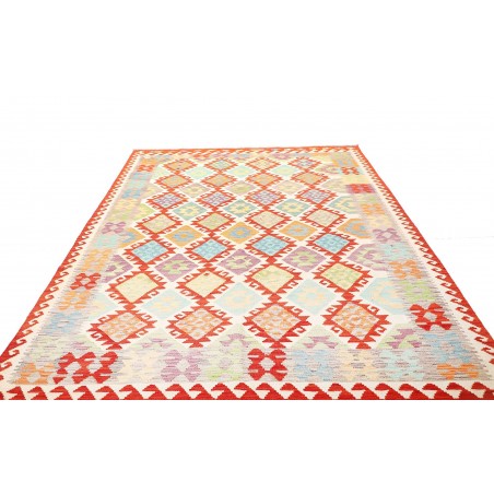 Tappeto Kilim Afghanistan bianco rosso 203x298