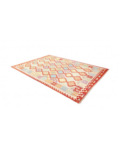 Tappeto Kilim Afghanistan bianco rosso 203x298