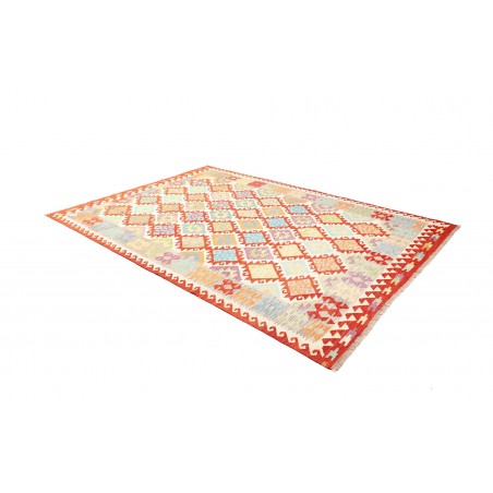 Tappeto Kilim Afghanistan bianco rosso 203x298