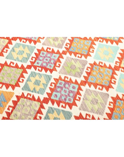 Tappeto Kilim Afghanistan bianco rosso 203x298