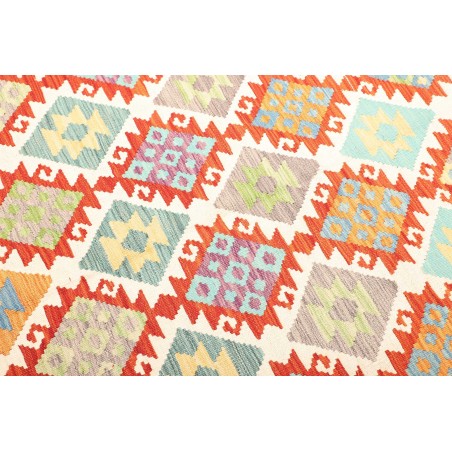 Tappeto Kilim Afghanistan bianco rosso 203x298
