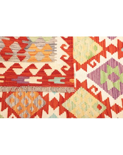 Tappeto Kilim Afghanistan bianco rosso 203x298