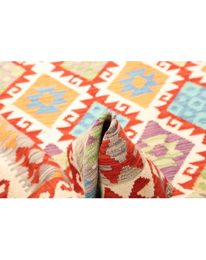 Tappeto Kilim Afghanistan bianco rosso 203x298