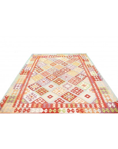 Tappeto Kilim Afghanistan bianco rosso 205x297