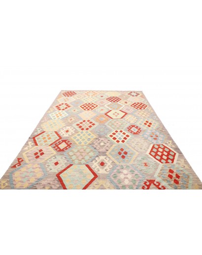 Tappeto Kilim Afghanistan bianco rosso 204x304