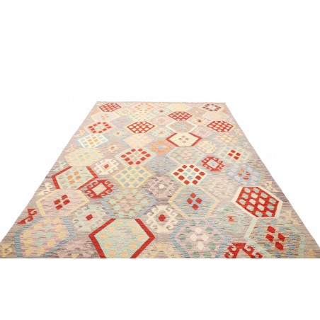 Tappeto Kilim Afghanistan bianco rosso 204x304