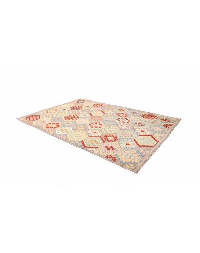 Tappeto Kilim Afghanistan bianco rosso 204x304