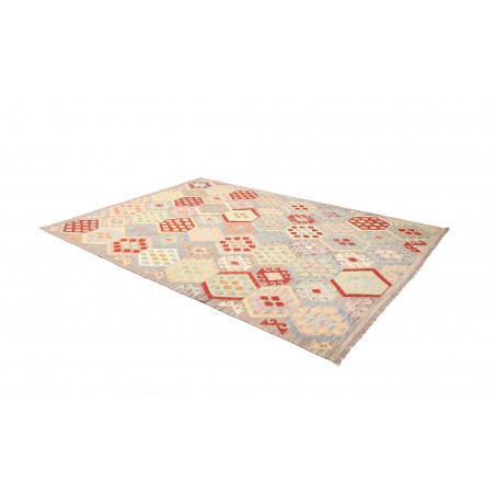Tappeto Kilim Afghanistan bianco rosso 204x304
