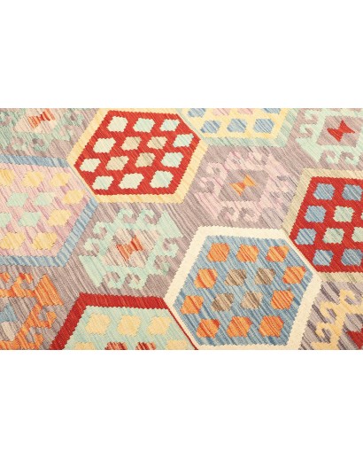 Tappeto Kilim Afghanistan bianco rosso 204x304