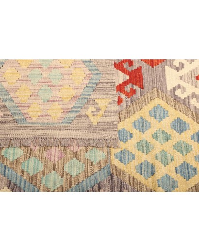 Tappeto Kilim Afghanistan bianco rosso 204x304