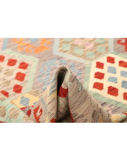 Tappeto Kilim Afghanistan bianco rosso 204x304