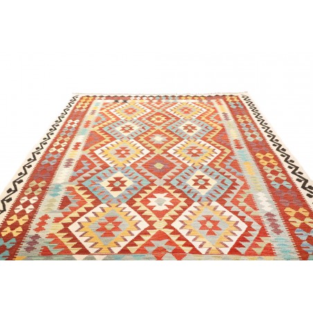 Tappeto Kilim Afghanistan bianco rosso 203x300