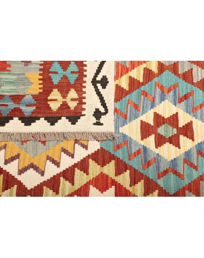 Tappeto Kilim Afghanistan bianco rosso 203x300