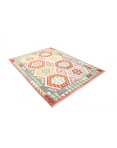 Tappeto Kilim Afghanistan bianco azzurro 155x209
