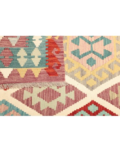 Tappeto Kilim Afghanistan bianco azzurro 155x209