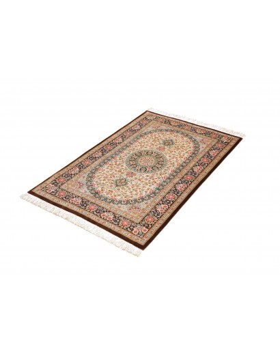Tappeto Ghom seta Persia marrone verde 78x117