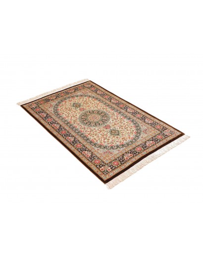Tappeto Ghom seta Persia marrone verde 78x117