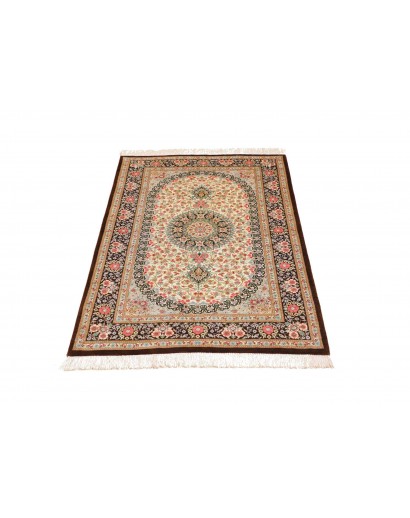 Tappeto Ghom seta Persia marrone verde 78x117