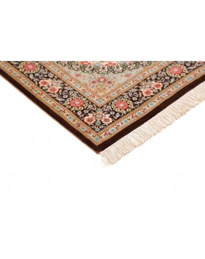 Tappeto Ghom seta Persia marrone verde 78x117